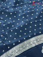close up view of blue pure russian silk banarasi zari weave saree