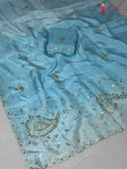 blue pure upada silk gota patti saree ethnic wear by Rang Rajasthani