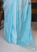 full view of blue pure upada silk gota patti saree