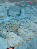 border detail of blue pure upada silk gota patti saree