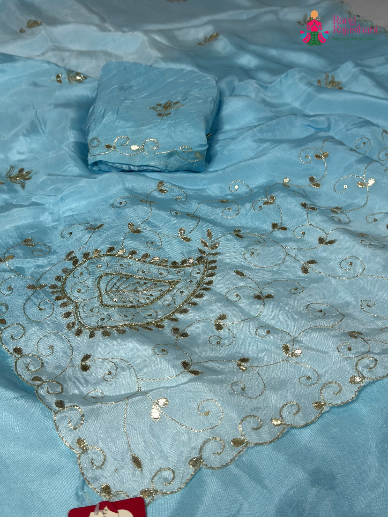 border detail of blue pure upada silk gota patti saree