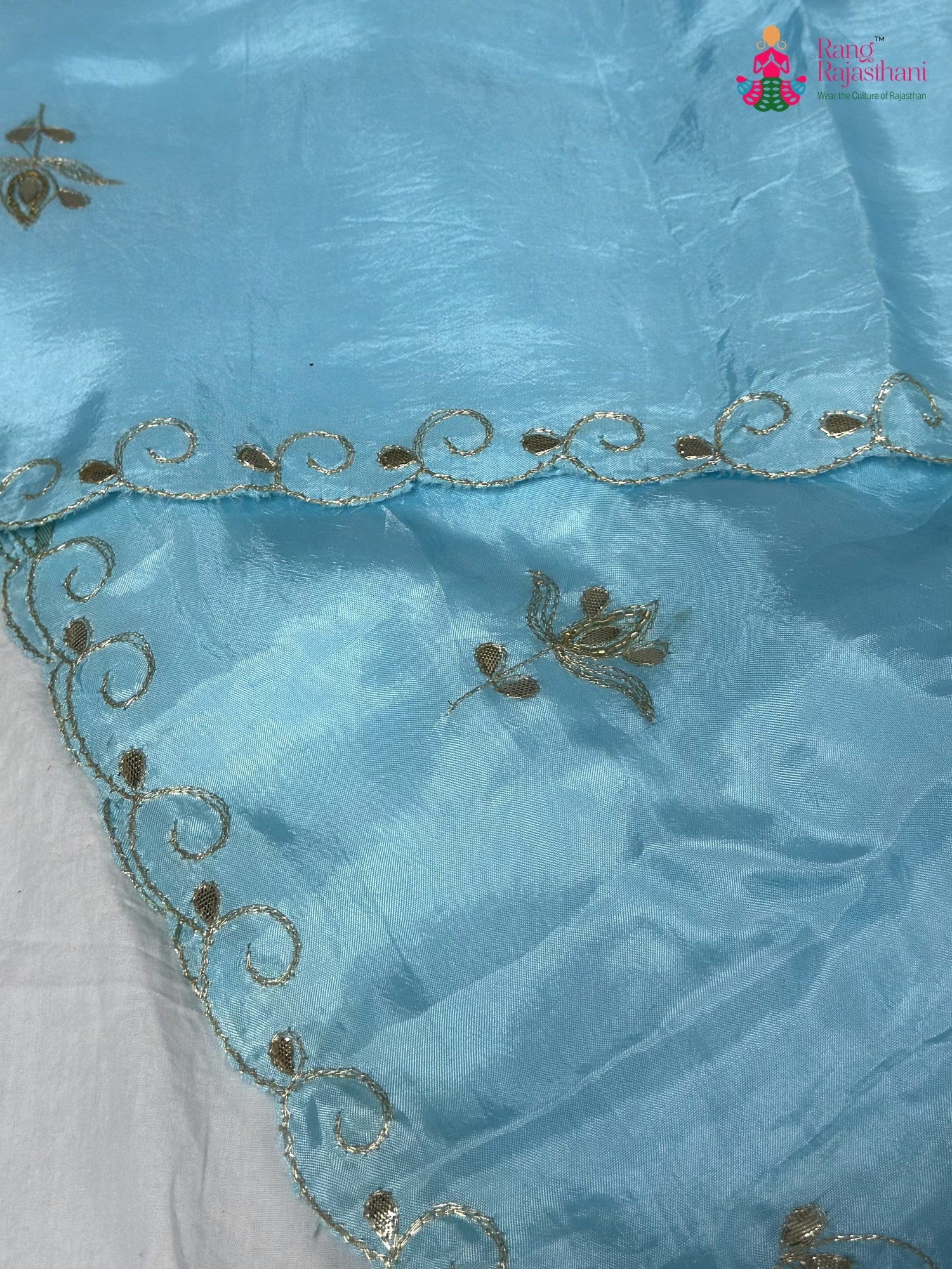 design pattern of blue pure upada silk gota patti saree