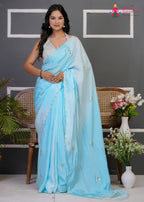 close up view of blue pure upada silk gota patti saree