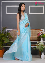 fabric texture of blue pure upada silk gota patti saree