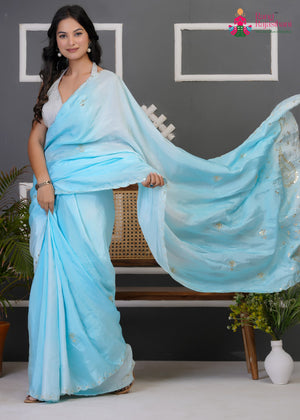 Blue Pure Upada Silk Gota Patti Saree for Festive Celebration | Designer Pick