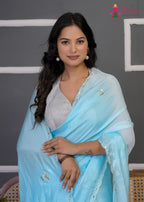 complete look of blue pure upada silk gota patti saree