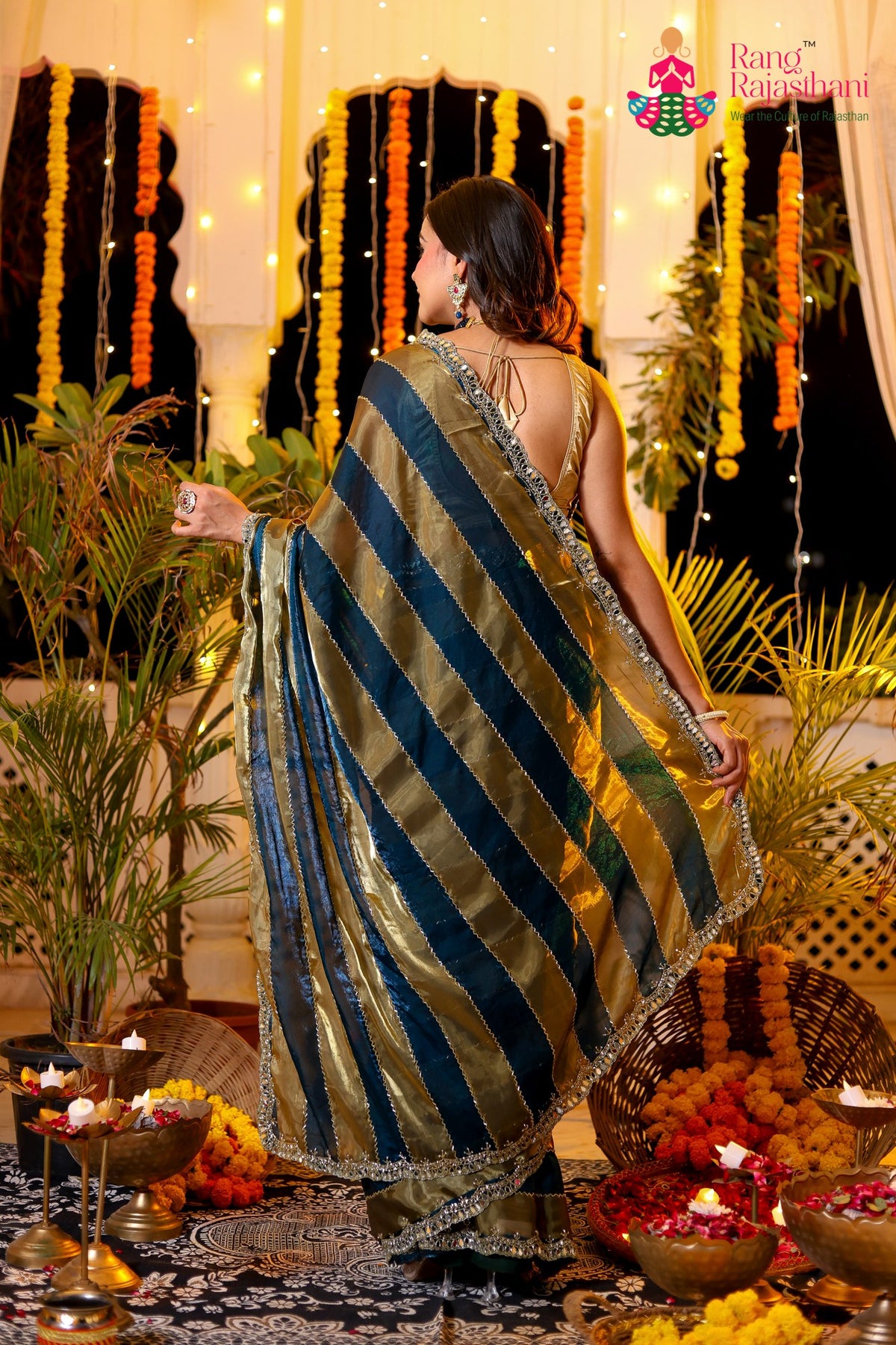 Blue Shimmer Satin Hand Work Saree for Wedding Reception | Designer Pick