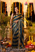 Blue Shimmer Satin Hand Work Saree for Wedding Reception | Designer Pick