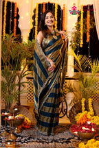 Blue Shimmer Satin Hand Work Saree for Wedding Reception | Designer Pick