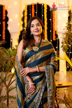 Blue Shimmer Satin Hand Work Saree for Wedding Reception | Designer Pick