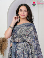Blue Imported saree with Printed close up detailing