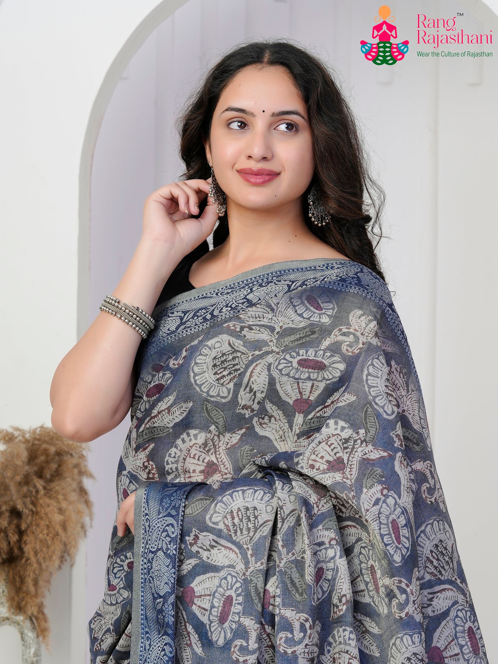 Blue Imported saree with Printed close up detailing