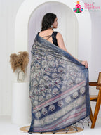 Blue Imported saree with Printed back view