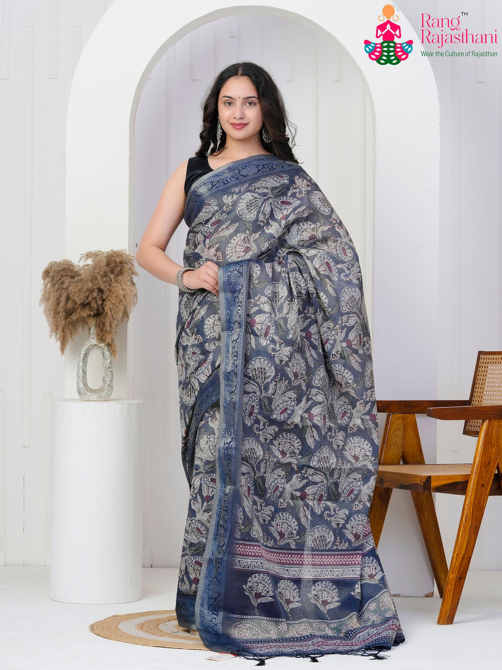 Blue Imported officeParty saree with Printed from Rang Rajasthani