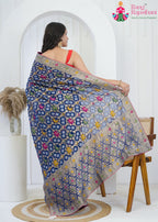 Blue Pure Georgette saree with Khaddi Work back view