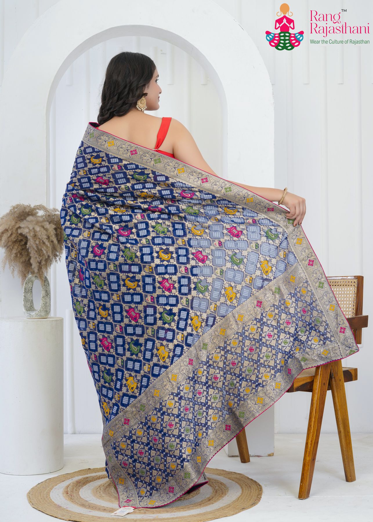 Blue Khaddi Georgette Bandhani Saree : Meenakari Royal Weave