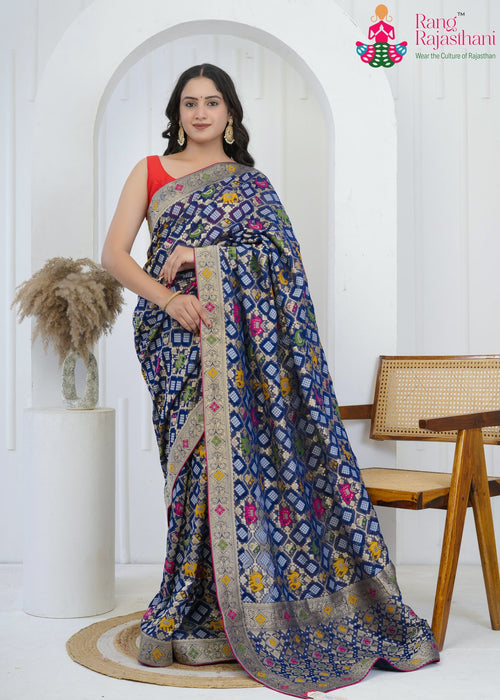 Blue Pure Georgette Wedding saree with Khaddi Work from Rang Rajasthani