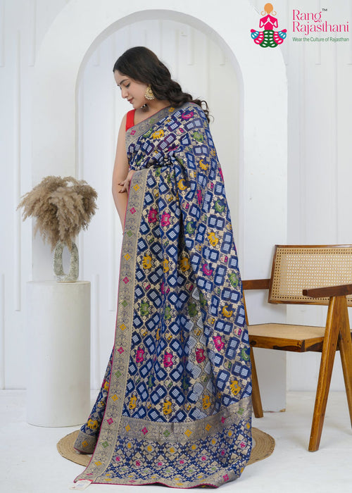 Blue Pure Georgette saree with Khaddi Work side drape view