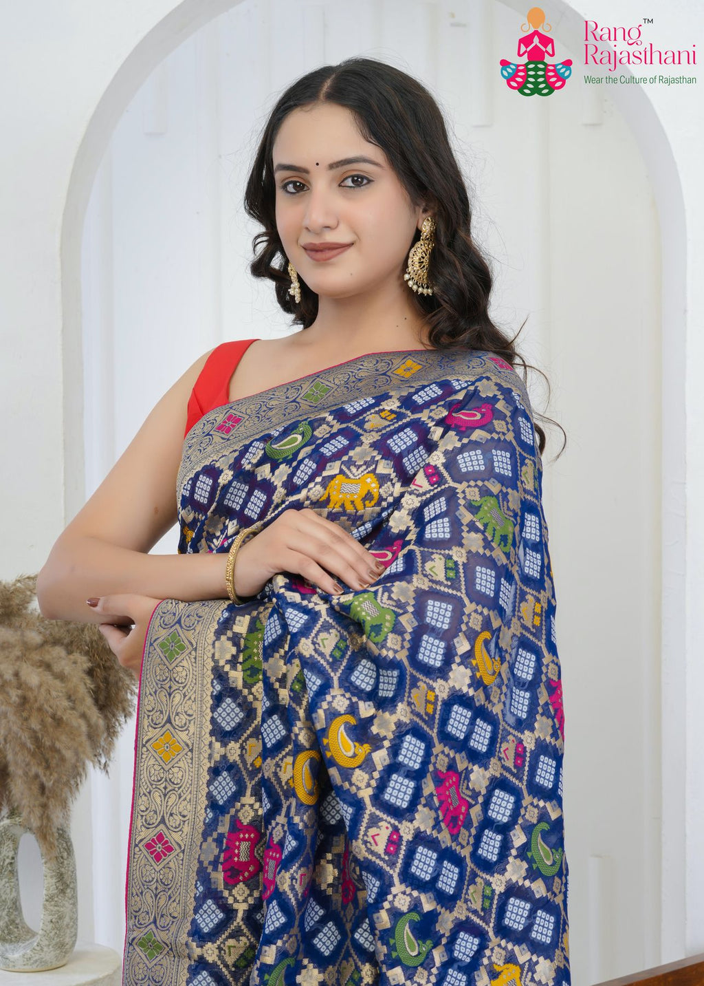 Blue Pure Georgette saree with Khaddi Work close up detailing