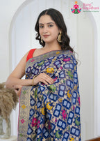 Blue Pure Georgette saree with Khaddi Work close up detailing