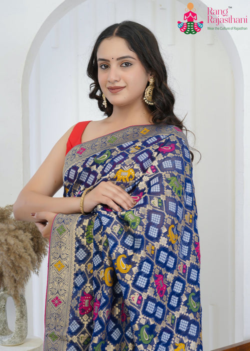Blue Pure Georgette saree with Khaddi Work close up detailing