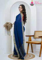 Navy Pure Chinon saree with Banarasi Zari Border side drape view