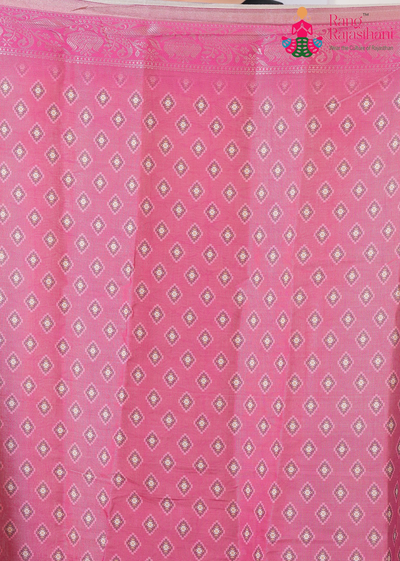 peach Imported saree with Printed pallu detailing