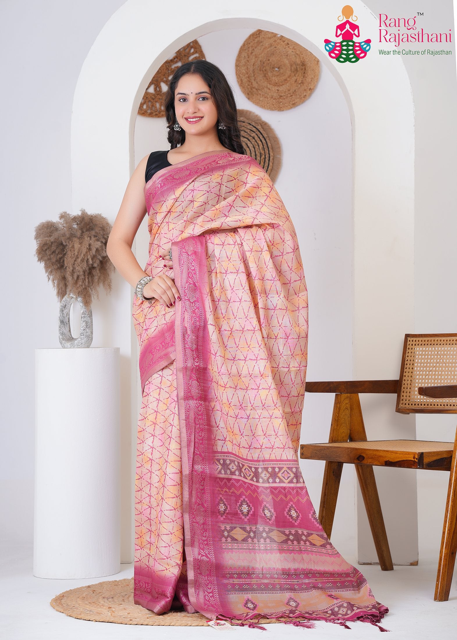 peach Imported officeParty saree with Printed from Rang Rajasthani