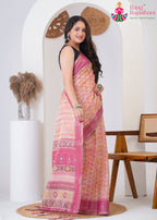 peach Imported saree with Printed side drape view