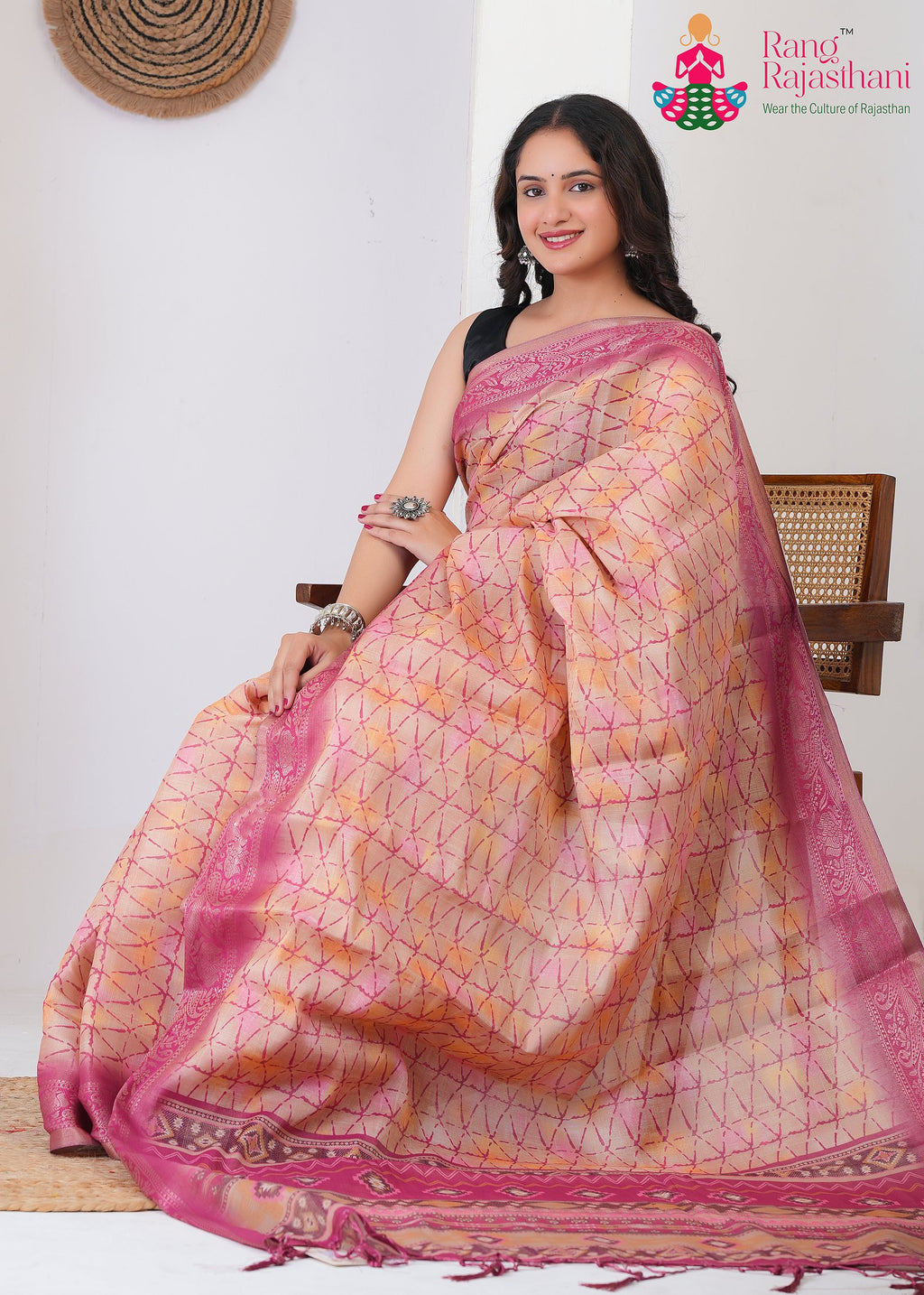 peach Imported saree with Printed pleats view