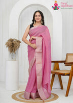 Pink Pure Kora Silk Plain Saree for Festive Celebration | Luxury Edit