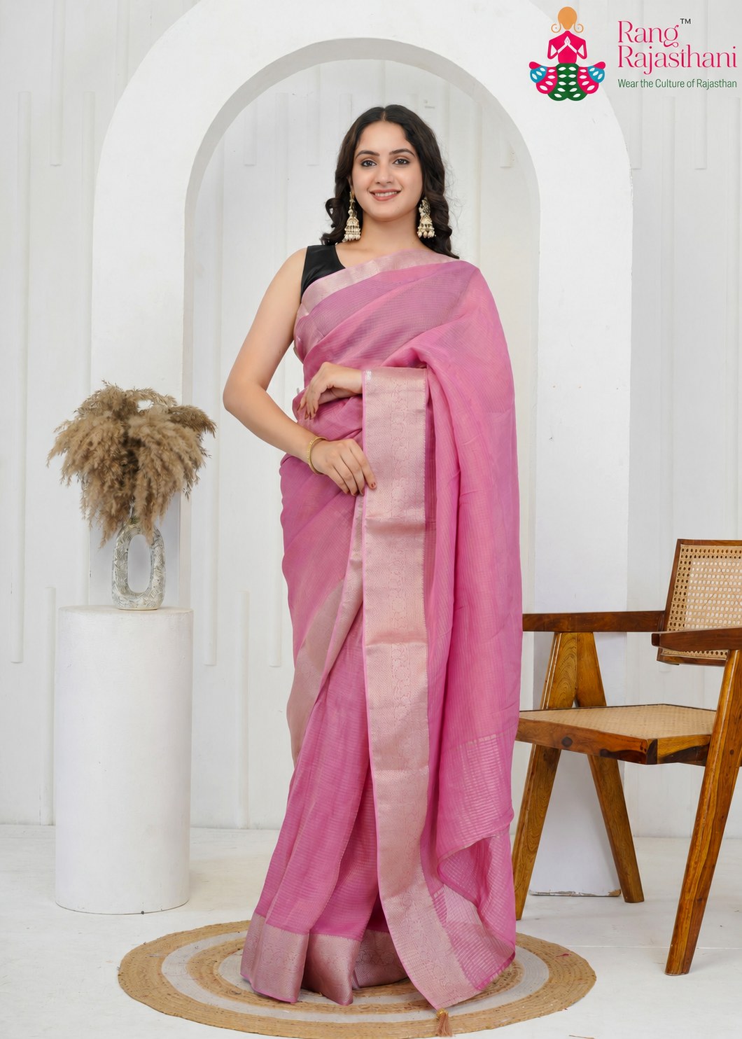Pink Pure Kora Silk Plain Saree for Festive Celebration | Luxury Edit