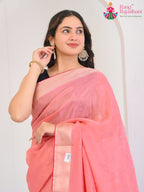Blush Pink Pure Silk saree with Jacquard Texture close up detailing