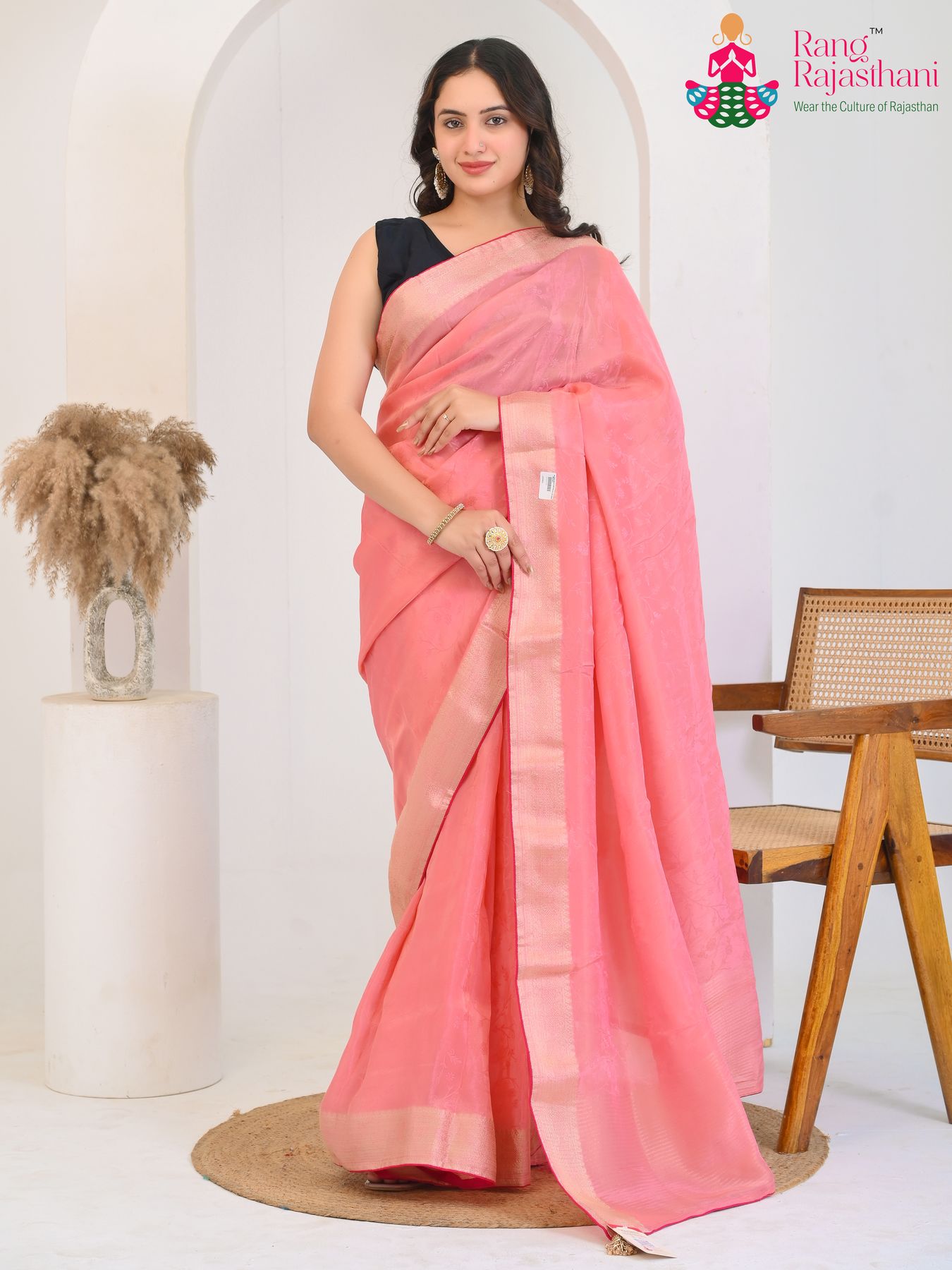 blush pink pure silk saree with jacquard texture for office