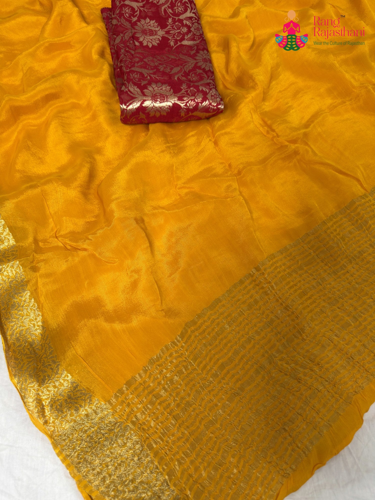 fabric texture of breathable yellow fabric saree