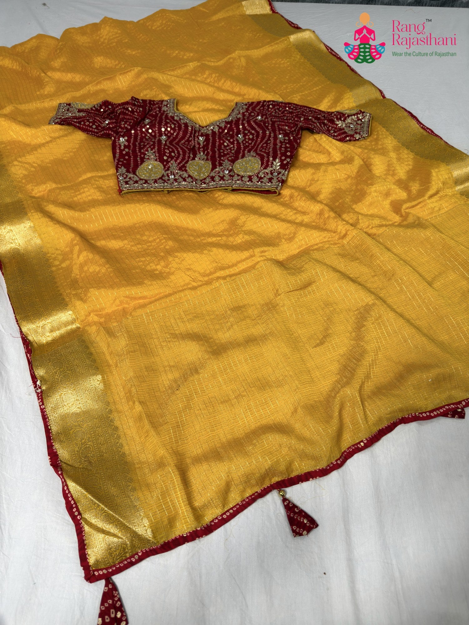 border detailing of breathable yellow saree