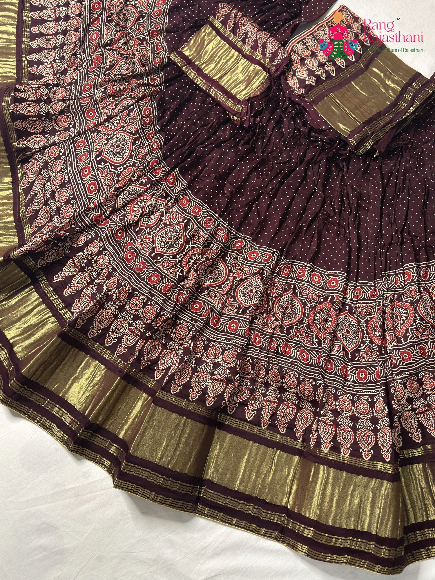 Brown Modal Ajrakh Print Lehenga Chunni for Festive Celebration | Buy Online
