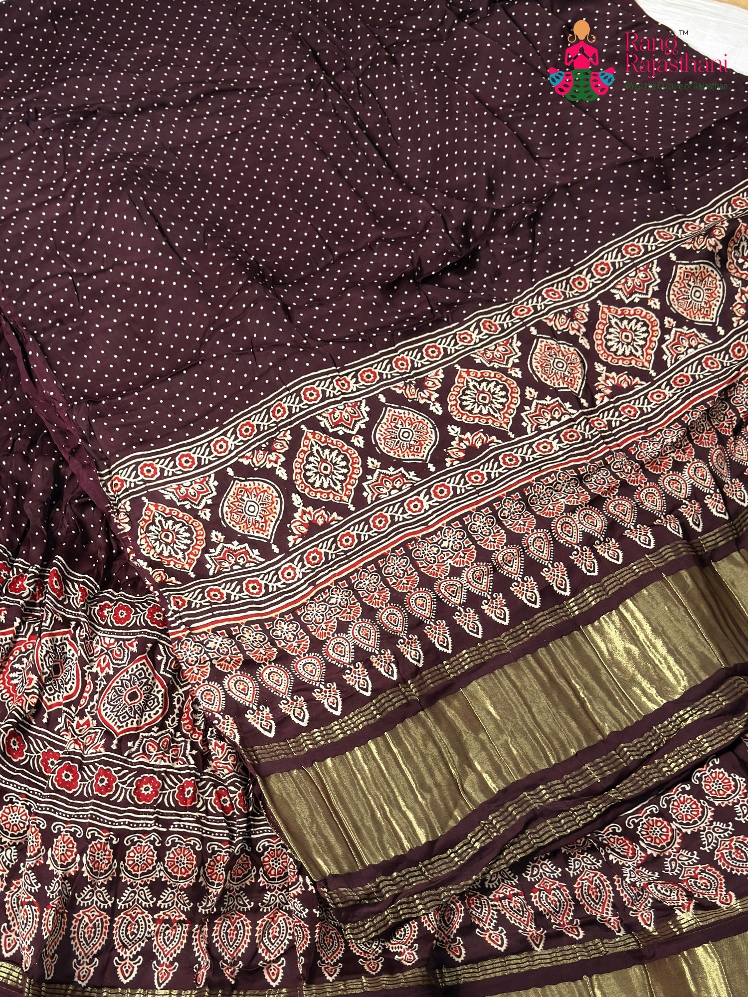 Brown Modal Ajrakh Print Lehenga Chunni for Festive Celebration | Buy Online