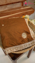 brown pure ho silk hand embellishment saree ethnic wear by Rang Rajasthani