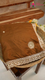 brown pure ho silk hand embellishment saree ethnic wear by Rang Rajasthani