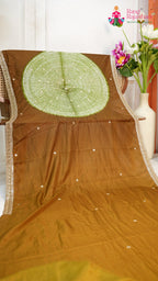 pallu detailing of brown pure ho silk hand embellishment saree