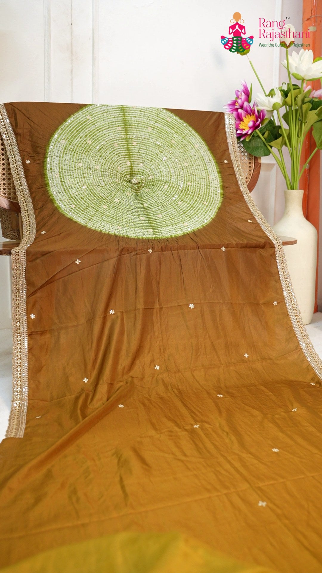 pallu detailing of brown pure ho silk hand embellishment saree