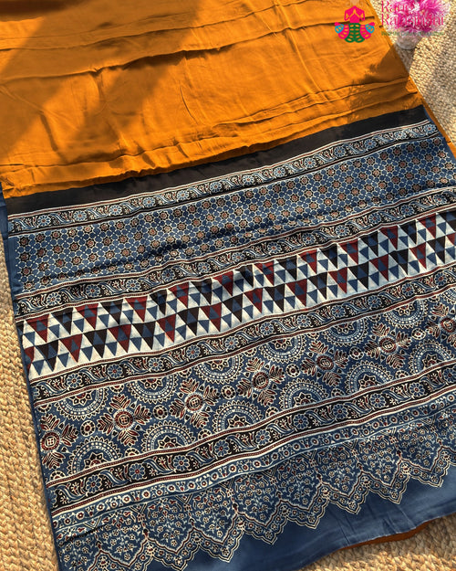 Brown Pure Modal Silk Ajrakh Print Saree for Wedding Reception | Designer Pick