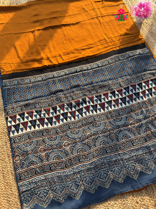 Brown Pure Modal Silk Ajrakh Print Saree for Wedding Reception | Designer Pick