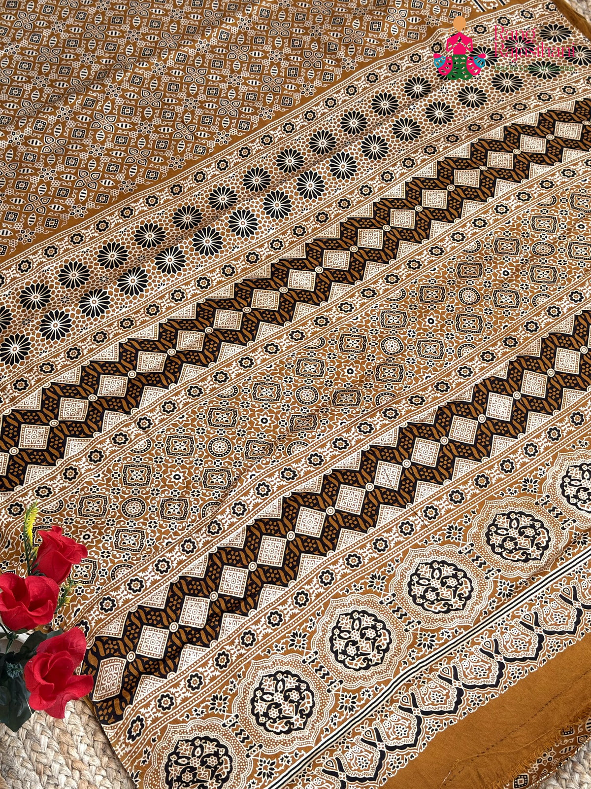 Brown Pure Modal Silk Ajrakh Print Saree for Festive Celebration | Festive Collection