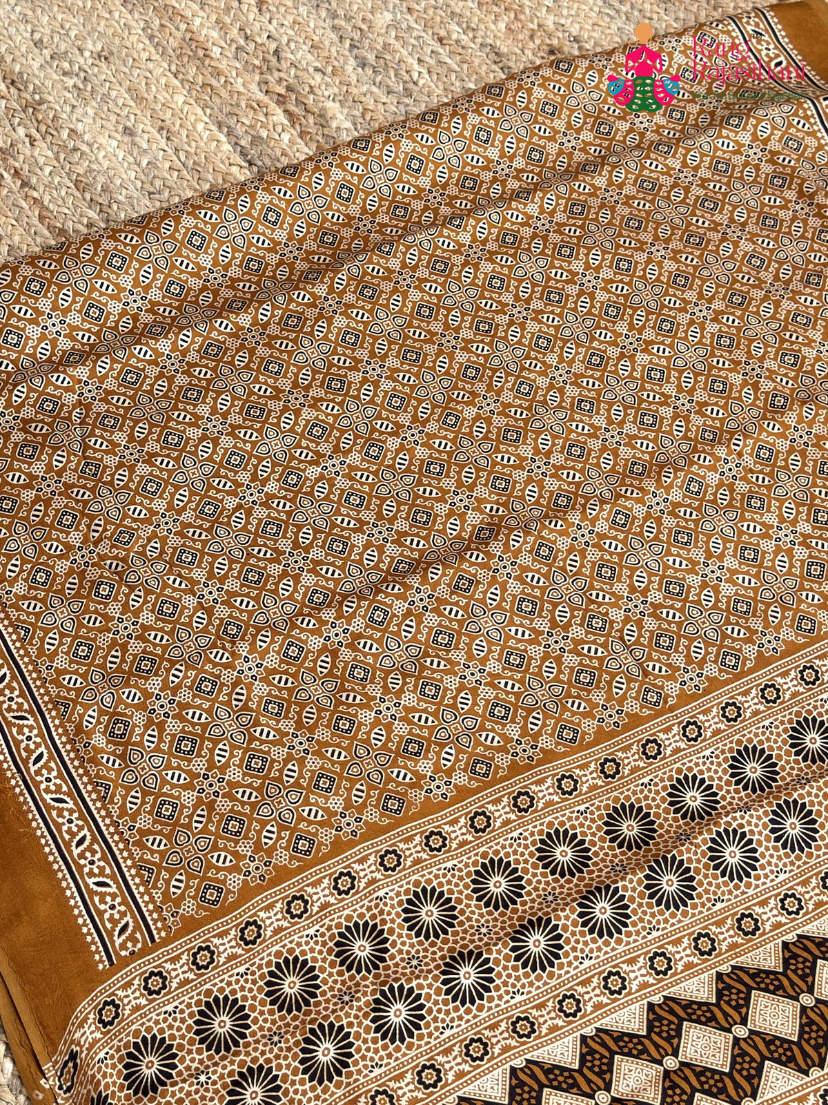 Brown Pure Modal Silk Ajrakh Print Saree for Festive Celebration | Festive Collection