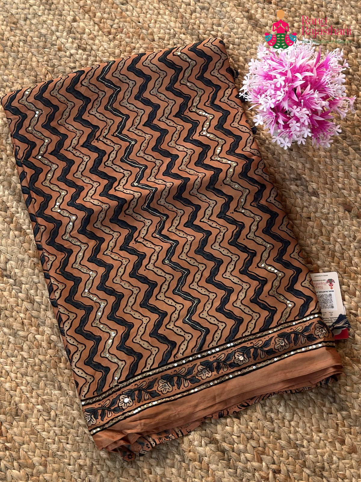 Brown Pure Modal Silk Sequin Leheriya Saree for Sangeet Night | Shop Now
