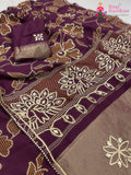 Burgundy Pure Russian Silk Gota Patti Work Saree : Deep Grace