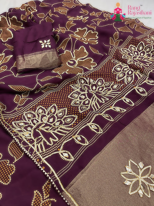 Burgundy Pure Russian Silk Gota Patti Work Saree : Deep Grace main-image