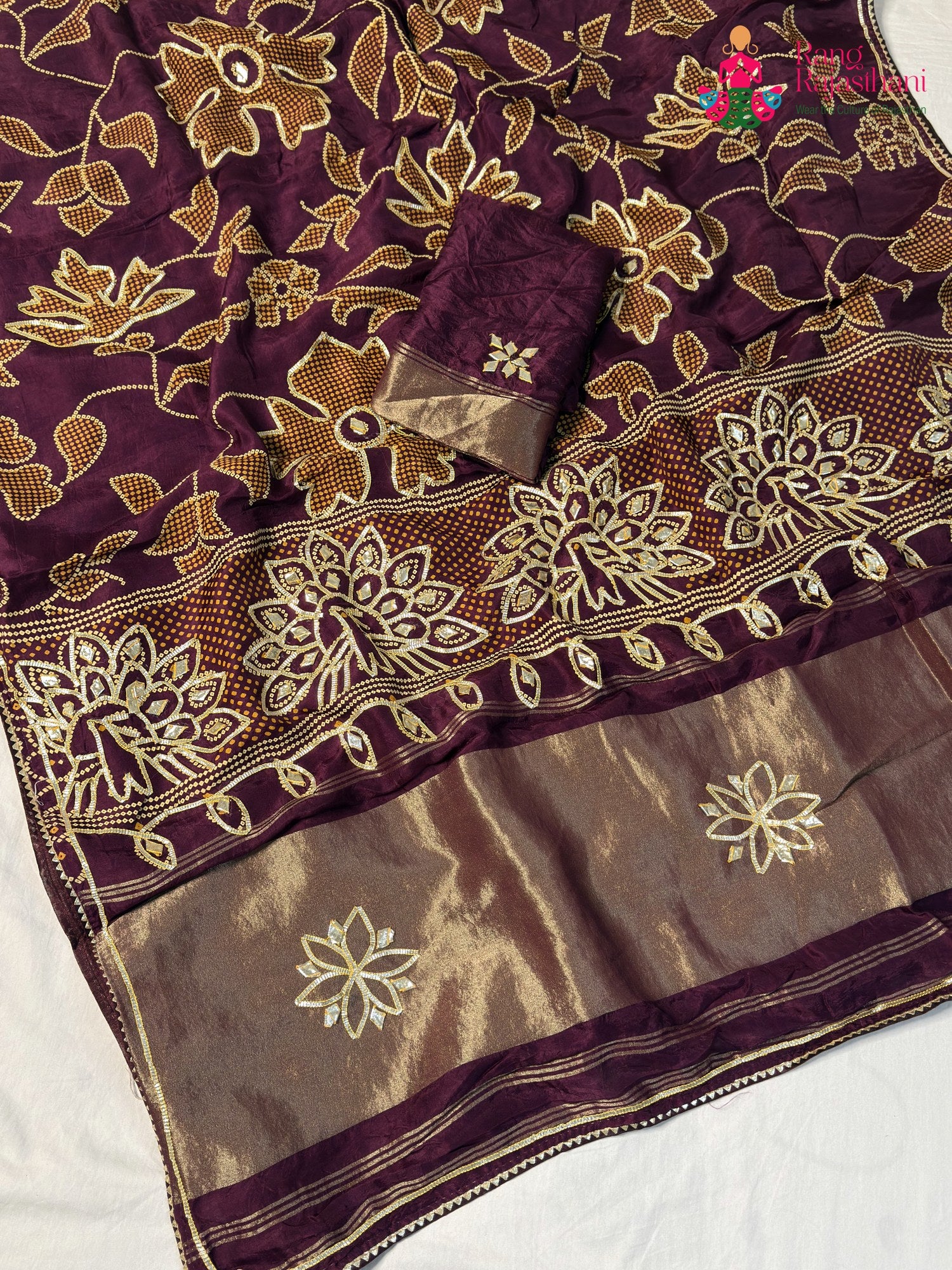 Wine Pure Russian Silk Gota Patti Saree for Wedding Guest | Designer Edit